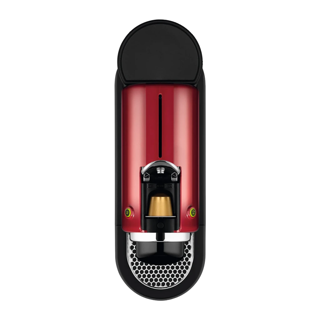 Krups Nespresso CitiZ XN7415 vermelho, vista lateral: cafeteira com xícara de espresso, alavanca cromada e grade frontal - Item4