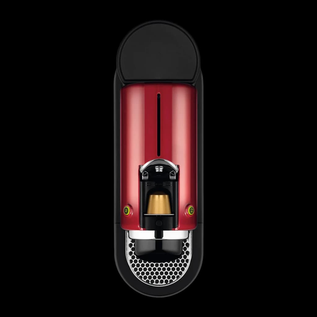 Krups Nespresso CitiZ XN7415 Rouge, vue du dessus: corps rouge, fente capsule, boutons et grille métallique