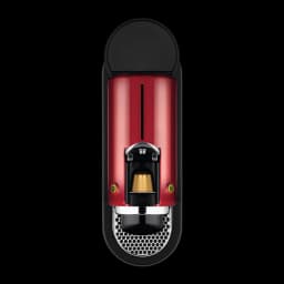 Krups Nespresso CitiZ XN7415 Rouge, vue du dessus: corps rouge, fente capsule, boutons et grille métallique