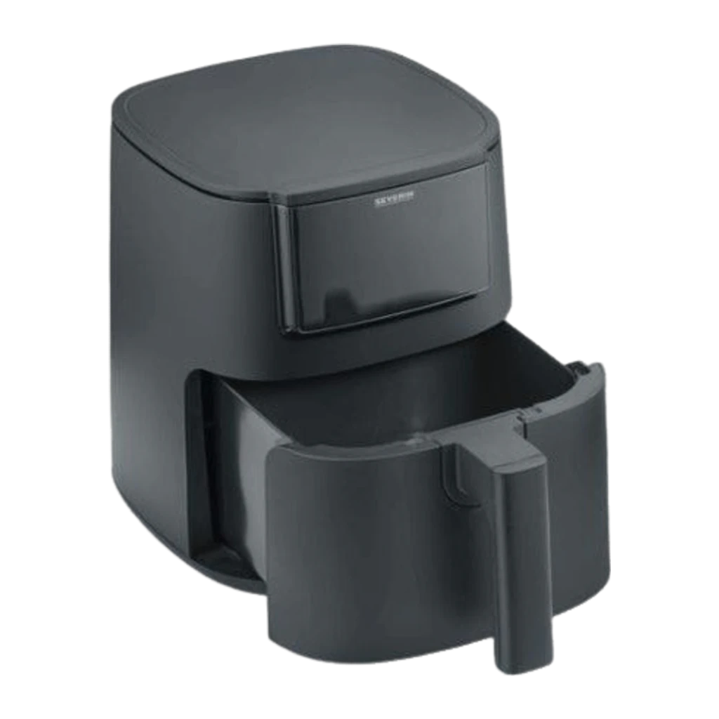 Severin Airfryer 4l FR 2461 negro, vista frontal en ángulo: panel táctil digital con temperatura 175°C y cajón cerrado - Ítem1