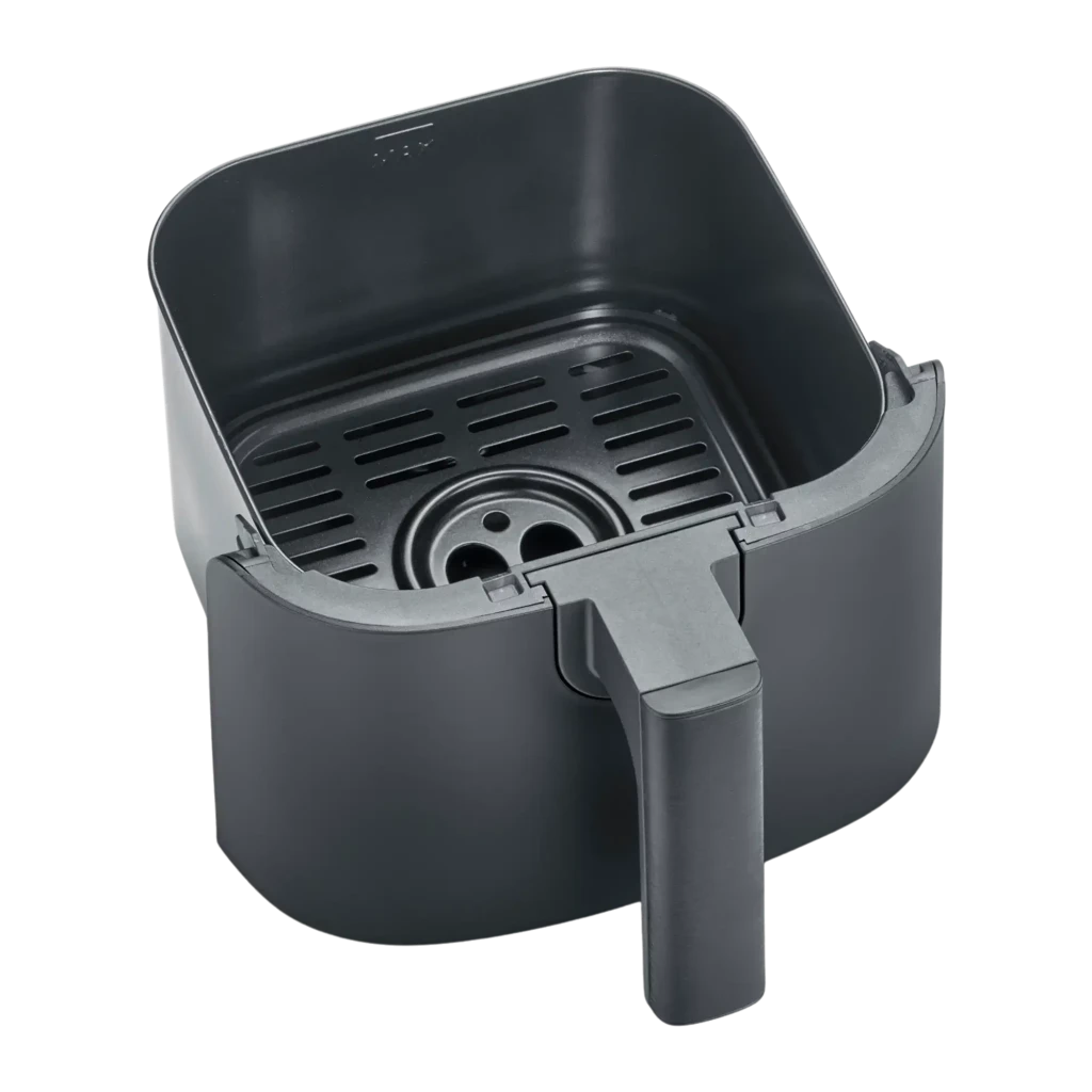 Severin Airfryer 4l FR 2461 negro, vista frontal en ángulo: panel táctil digital con temperatura 175°C y cajón cerrado - Ítem4