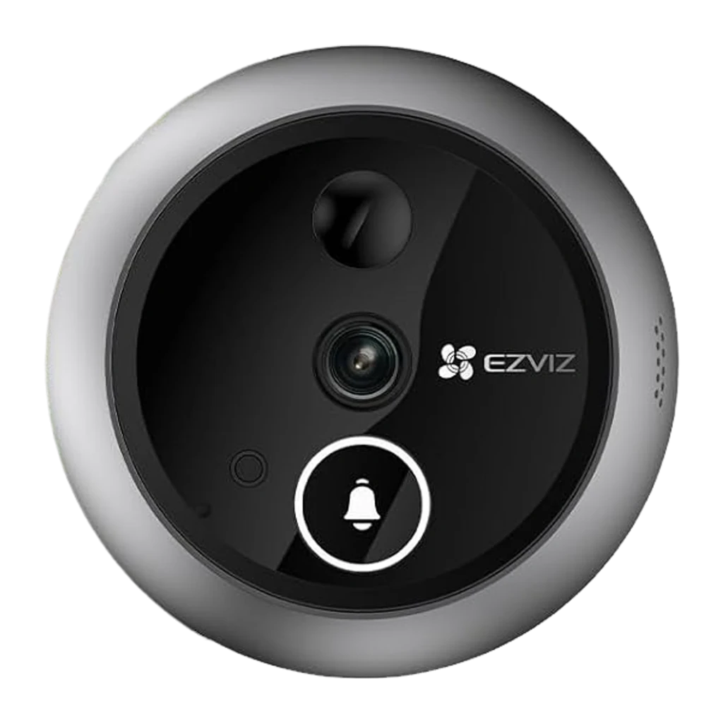 EZVIZ EP4 512GB Argent, vue ensemble: moniteur noir avec logo et module extérieur argenté avec caméra et sonnette - Ítem1