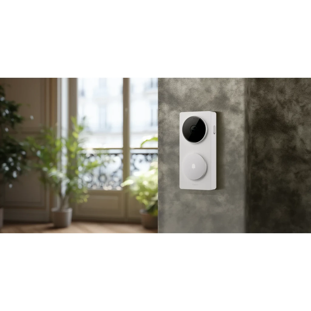 Aqara Doorbell Camera Hub G410 512GB blanc, kit complet en perspective: visiophone avec module caméra et récepteur intérieur - Ítem4