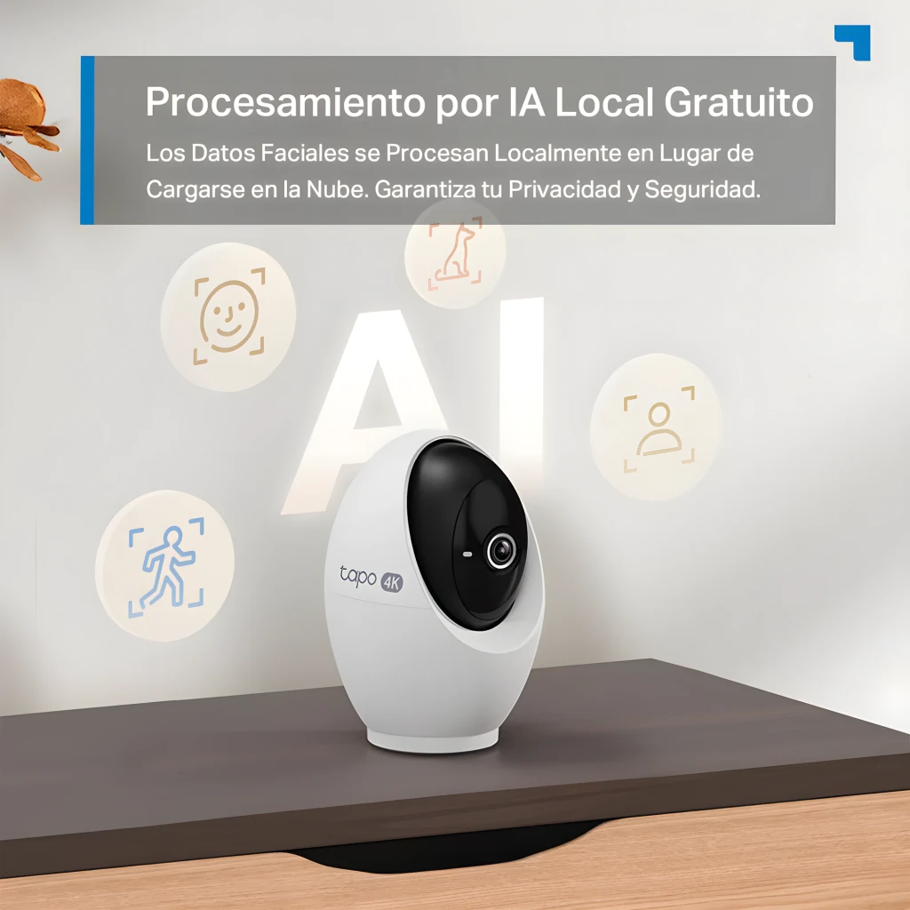 TP-Link Tapo C260 512GB vermelho, vista frontal em ângulo: corpo oval branco, lente grande angular e logo Tapo 4K - Item5