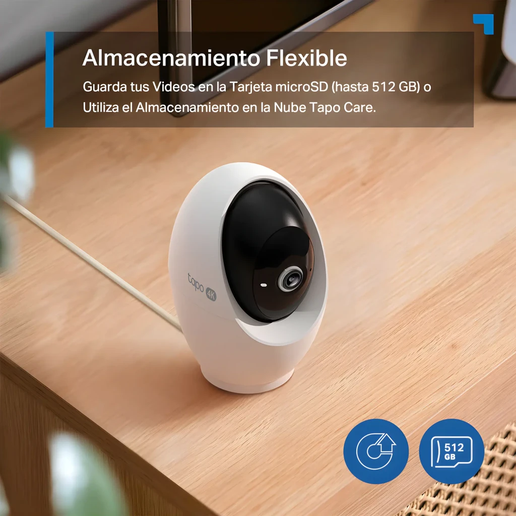 TP-Link Tapo C260 512GB vermelho, vista frontal em ângulo: corpo oval branco, lente grande angular e logo Tapo 4K - Item6