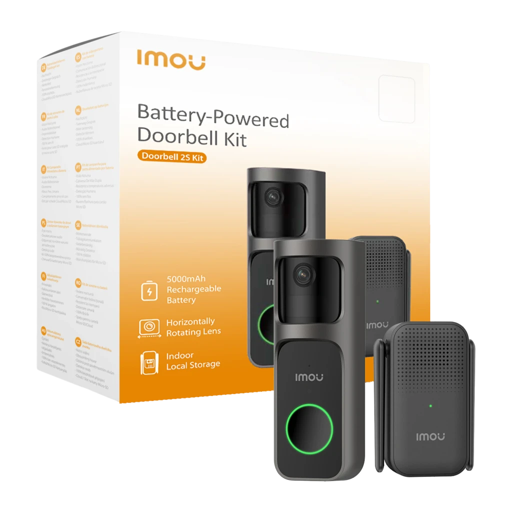 Imou 2S Video Doorbell Kit 512GB Noir, vue avant: sonnette avec caméra et bouton vert à côté du carillon sans fil - Ítem6