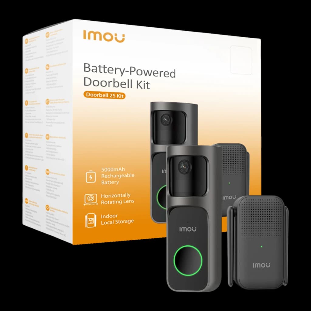 Imou 2S Video Doorbell Kit 512GB Noir, kit complet: sonnette noire avec objectif rotatif, carillon intérieur et boîte produit