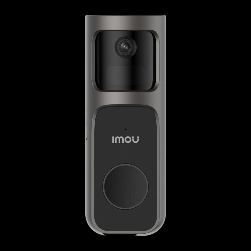 Imou 2S Video Doorbell Kit 512GB Noir, vue avant: objectif grand angle, logo Imou et bouton circulaire en bas