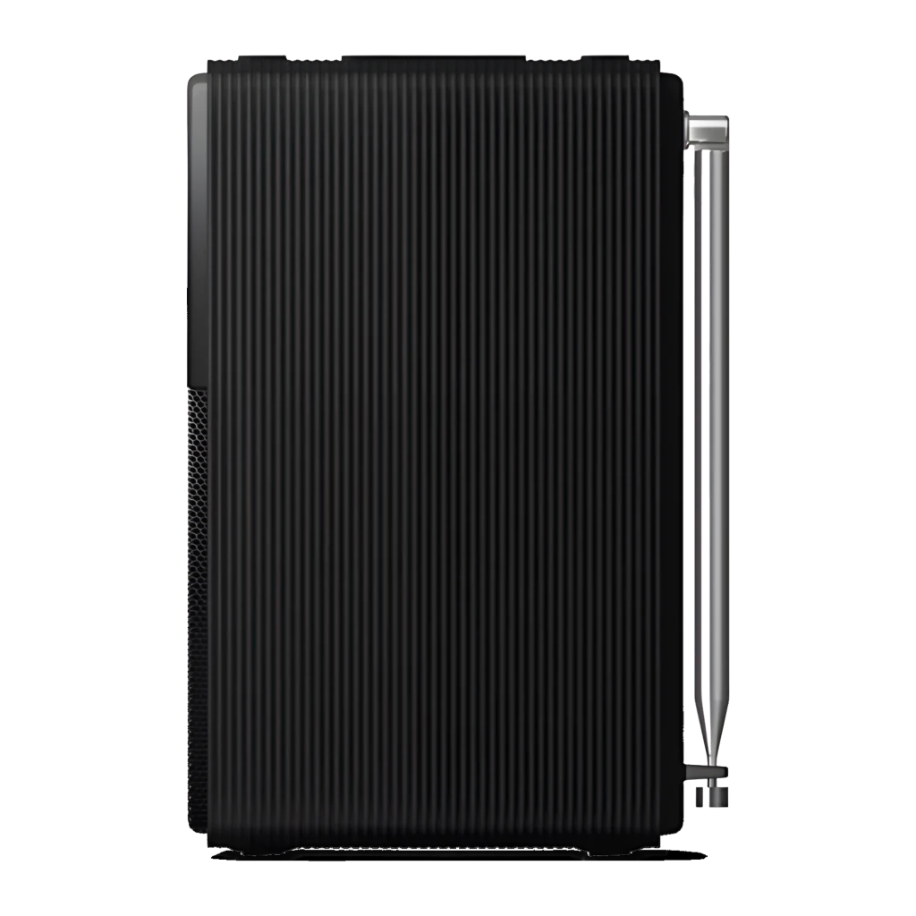 Philips Rádio Relógio TAR5100/10 Bluetooth FM/DAB+ preto, vista traseira: superfície estriada vertical, grelha lateral e