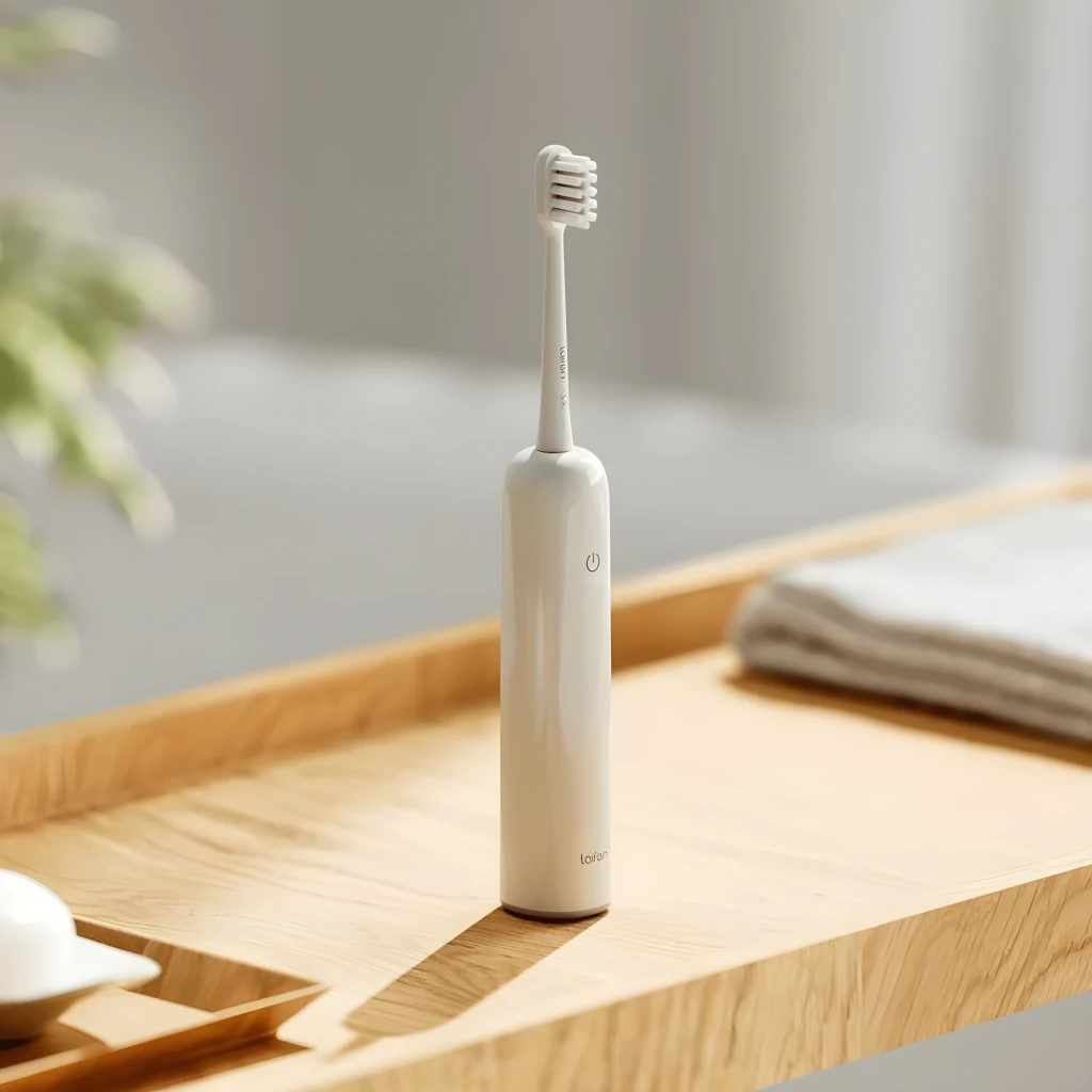 Laifen Wave ABS Branco, vista frontal: escova elétrica branca completa, botão de energia e luz LED verde - Item5