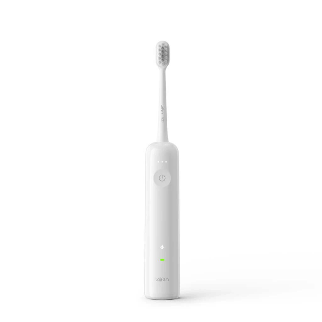 Laifen Wave ABS Branco, vista frontal: escova elétrica branca completa, botão de energia e luz LED verde - Item1