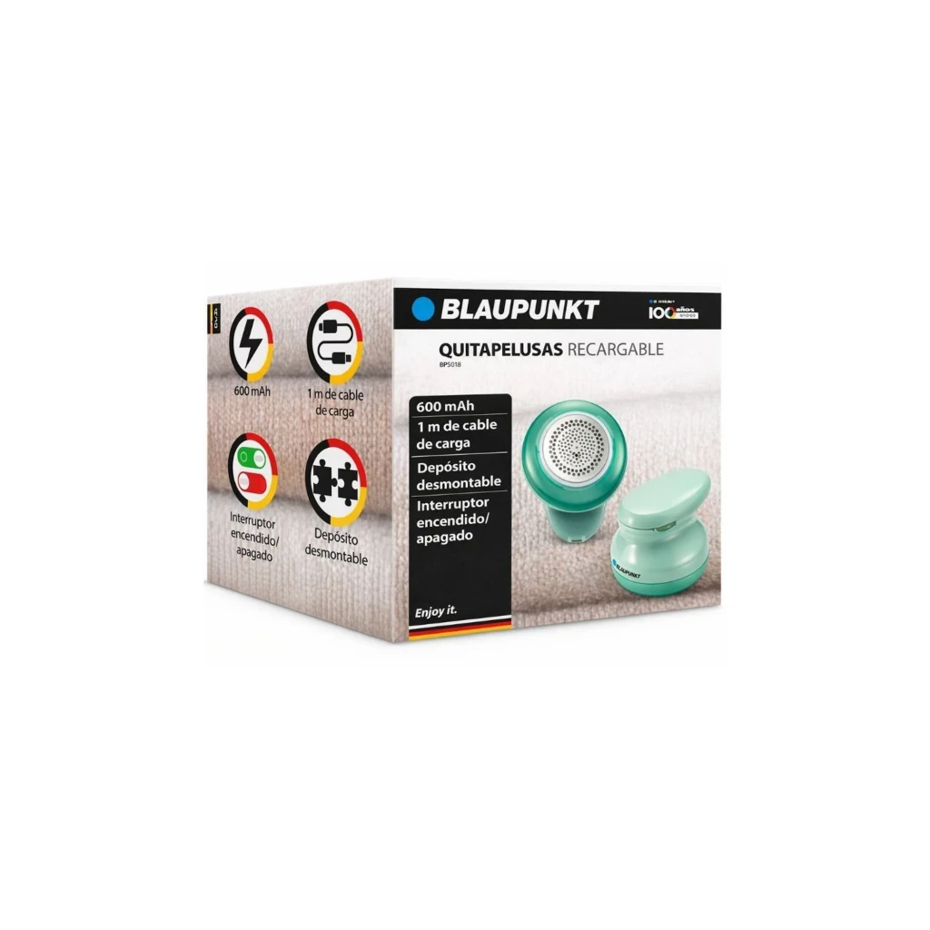 Blaupunkt Quitapelusas recargable verde, vista frontal y lateral: cuchilla metálica perforada y mango ergonómico con logo - Ítem1