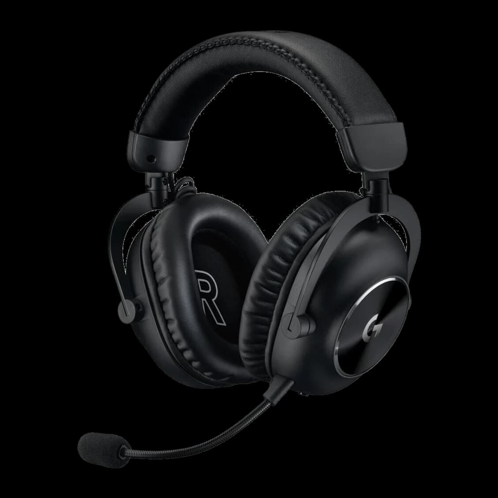 Logitech Auriculares G Pro X 2 Preto, vista lateral: almofadas de couro, arco acolchoado e microfone flexível