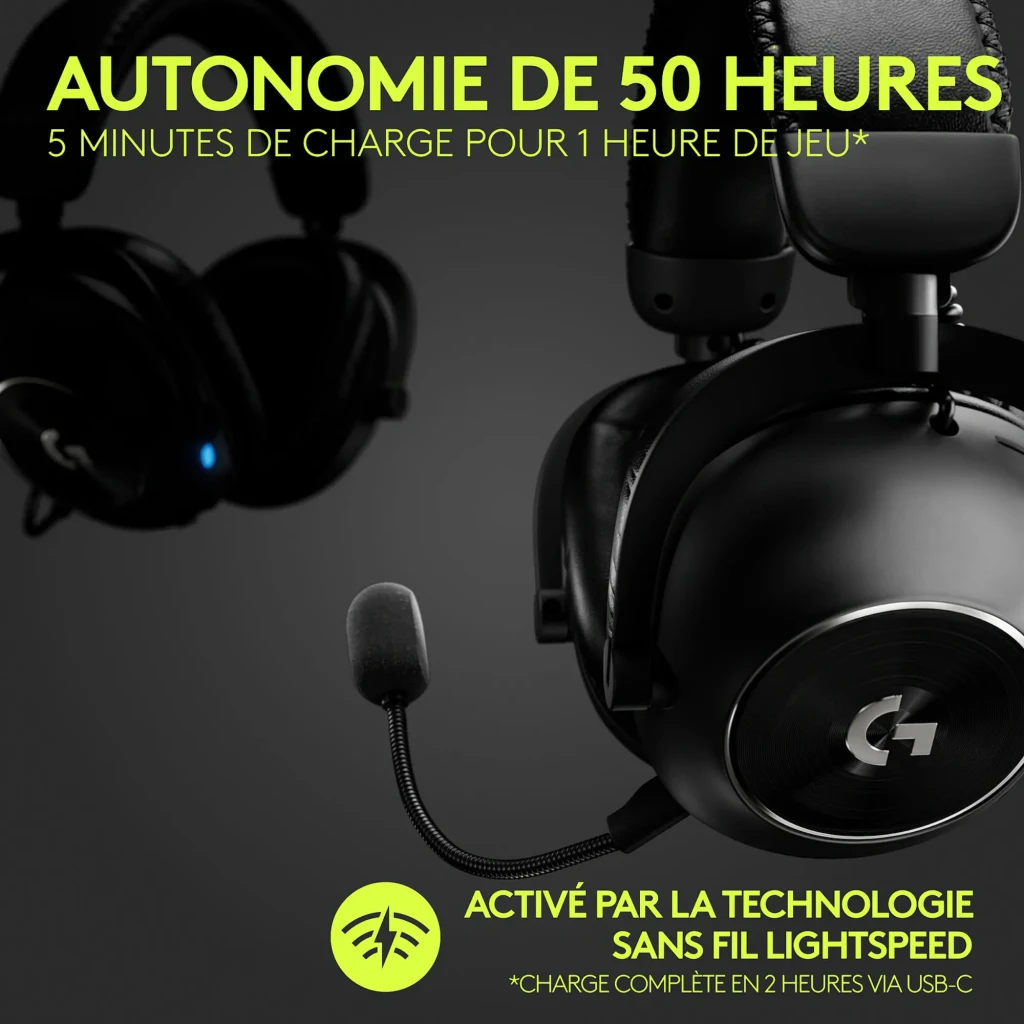 Logitech Auriculares G Pro X 2 Negro, vista lateral: almohadillas de cuero, diadema acolchada y micrófono flexible - Ítem4