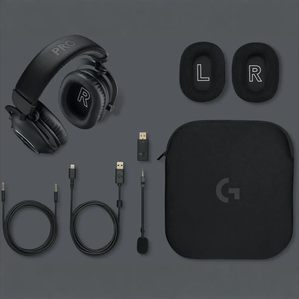 Logitech Auriculares G Pro X 2 Negro, vista lateral: almohadillas de cuero, diadema acolchada y micrófono flexible - Ítem2