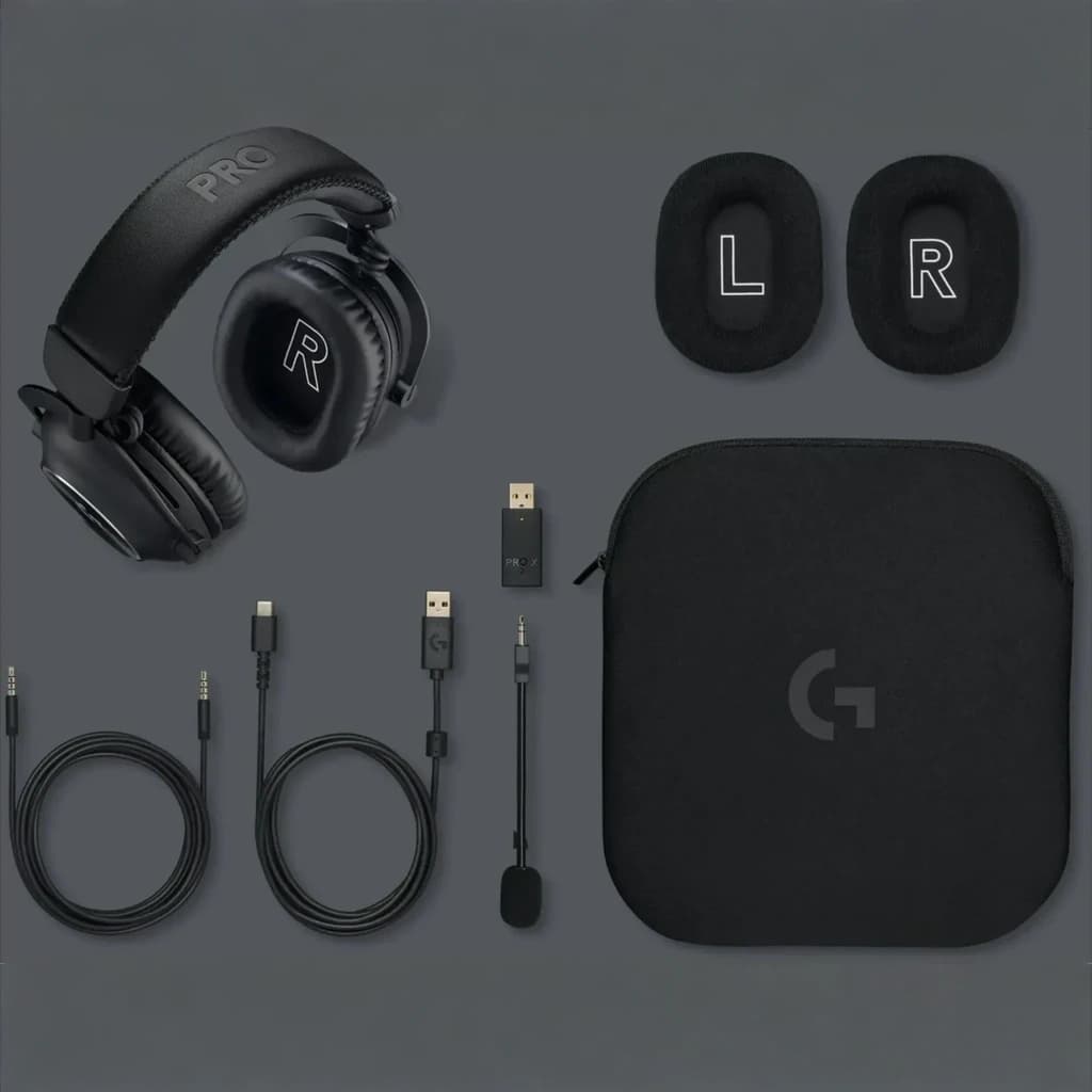 Logitech Auriculares G Pro X 2 Preto, kit completo: headset, almofadas extra, cabos, microfone, adaptador USB e estojo
