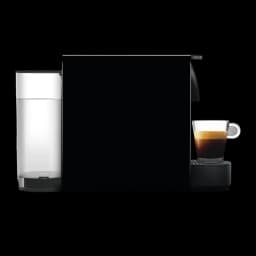 Krups Nespresso Essenza Mini noir, vue latérale: réservoir d'eau détaché à gauche et tasse d'espresso à droite