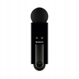 Krups Nespresso Essenza Mini noir, vue de face: couvercle rond, deux boutons LED verts et logo Nespresso