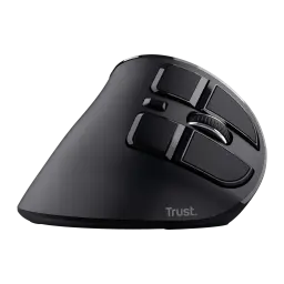 Trust Voxx Ratón Ergonómico Inalámbrico negro, vista lateral derecha: forma vertical, botones principales, rueda y logo Trust