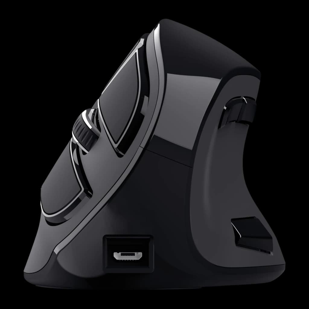 Trust Voxx Ratón Ergonómico Inalámbrico negro, vista trasera inferior: puerto micro-USB de carga y base del ratón visibles