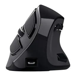 Trust Voxx Ratón Ergonómico Inalámbrico negro, vista trasera inferior: puerto micro-USB de carga y base del ratón visibles