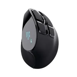 Trust Ratón Voxx Recargable Ergonómico Inalámbrico negro, vista lateral izquierda: pantalla OLED con DPI y modo Bluetooth