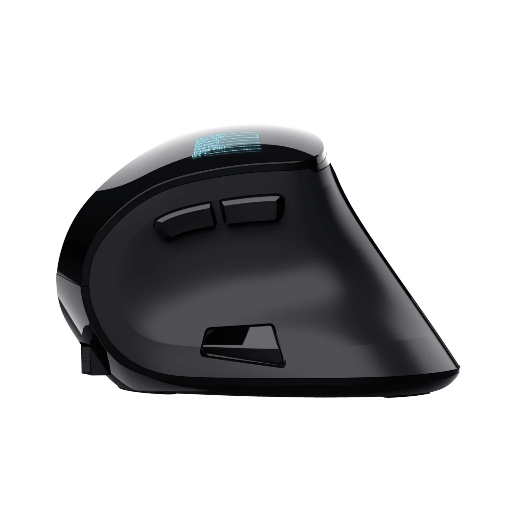 Trust Voxx Rato Ergonómico Sem Fios preto, vista lateral direita: forma vertical, botões principais, roda e logótipo Trust - Item3