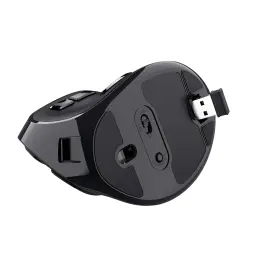 Trust Ratón Voxx Recargable Inalámbrico Negro, vista inferior: base con selector 2.4G/BT, botón connect y nano receptor USB