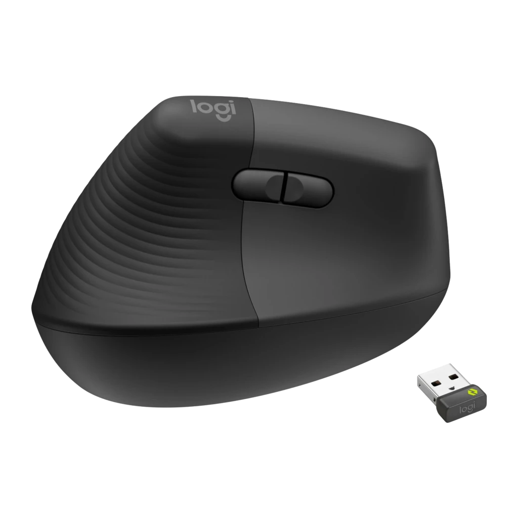 Logitech Lift Vertical Ergonomique Gauchers Graphite, vue avant: molette SmartWheel, bouton central et texture concentrique - Ítem3