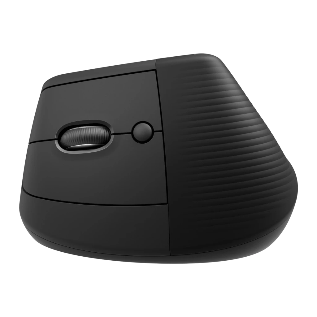 Logitech Lift Vertical Ergonomique Gauchers Graphite, vue avant: molette SmartWheel, bouton central et texture concentrique - Ítem1