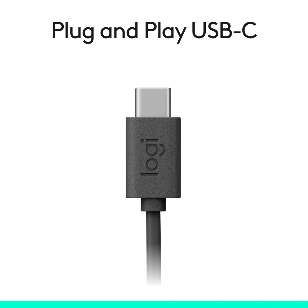Logitech Auriculares H390 USB-C Negro, vista frontal en ángulo: diadema acolchada, almohadillas y micrófono flexible - Ítem3