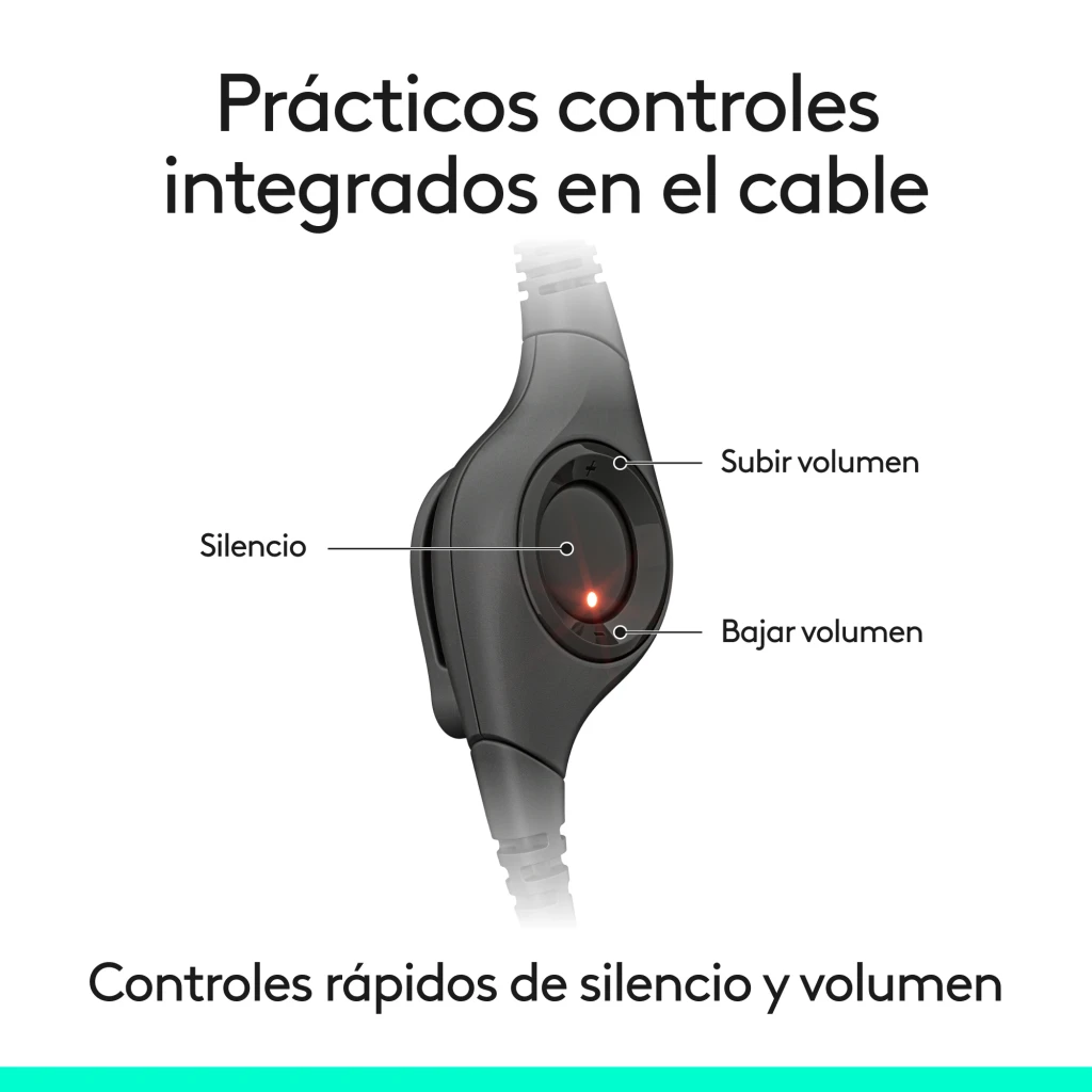 Logitech Auriculares H390 USB-C Negro, vista frontal en ángulo: diadema acolchada, almohadillas y micrófono flexible - Ítem4