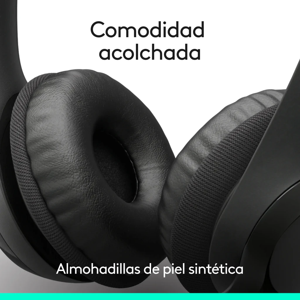 Logitech Auriculares H390 USB-C Negro, vista frontal en ángulo: diadema acolchada, almohadillas y micrófono flexible - Ítem7