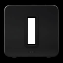 Sonos Sub Gen 4 noir, vue de face: fente verticale centrale et logo Sonos en bas