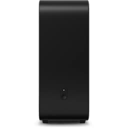 Sonos Sub Gen 4 noir, vue avant: panneau lisse avec LED indicateur et bouton en bas