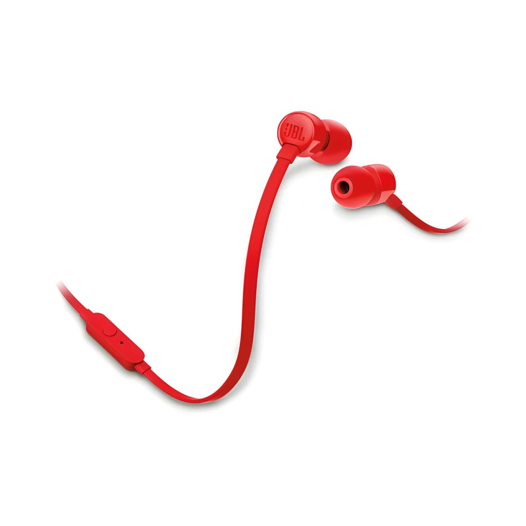JBL Tune 160 con cable rojo, vista frontal: auriculares intraurales rojos con cable plano y mando en línea - Ítem2