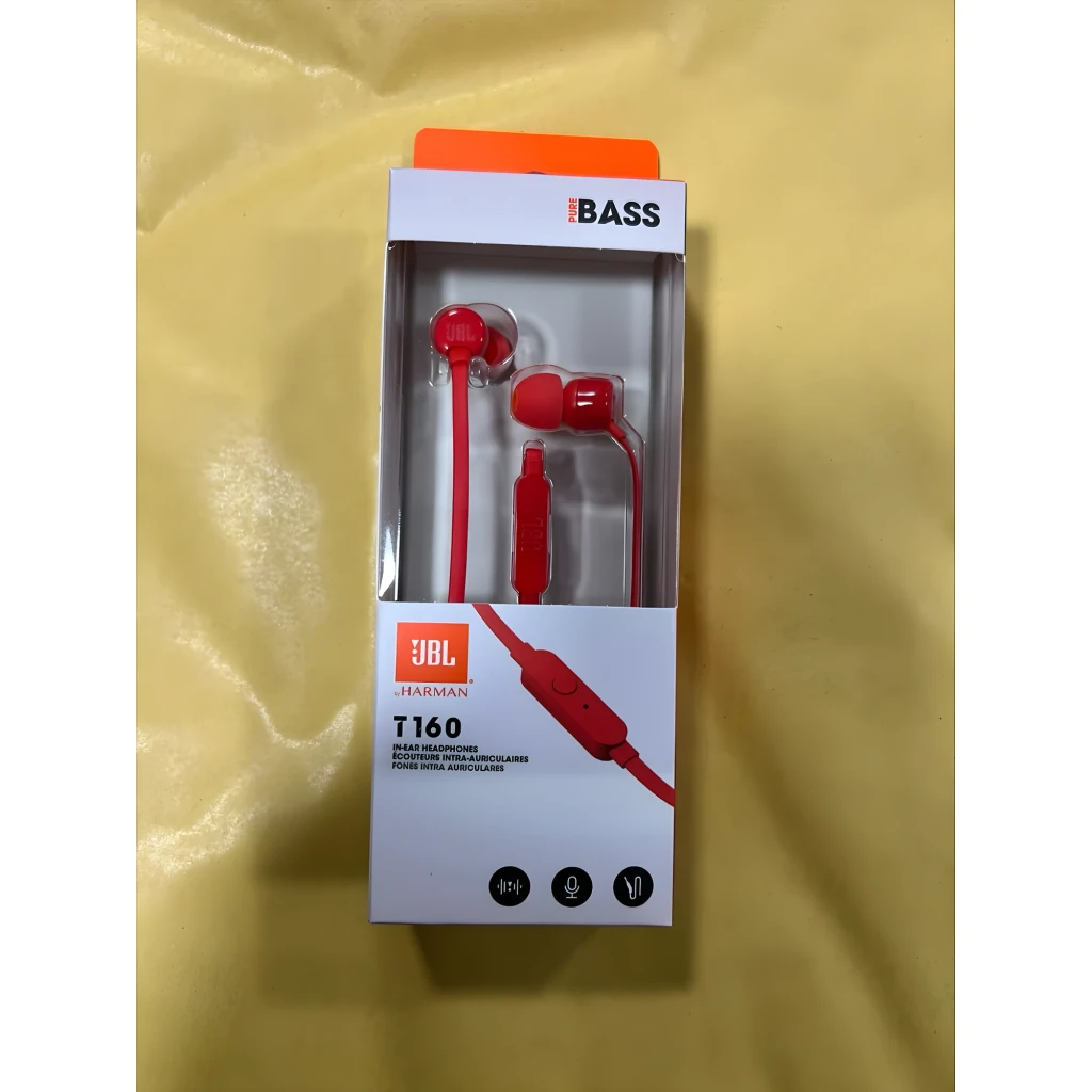 JBL Tune 160 con cable rojo, vista frontal: auriculares intraurales rojos con cable plano y mando en línea - Ítem5