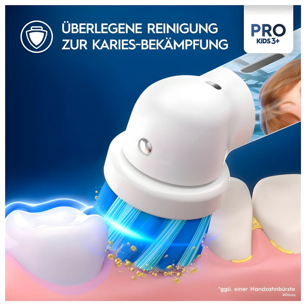 Oral-B Vitality PRO Kids Frozen Multicolor azul, vista frontal: mango azul con Elsa y Olaf, botón morado y base blanca - Ítem3