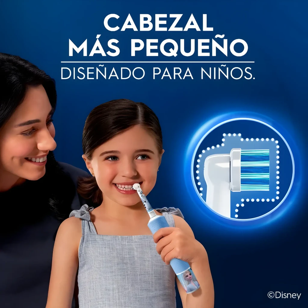 Oral-B Vitality PRO Kids Frozen Multicolor azul, vista frontal: mango azul con Elsa y Olaf, botón morado y base blanca - Ítem4