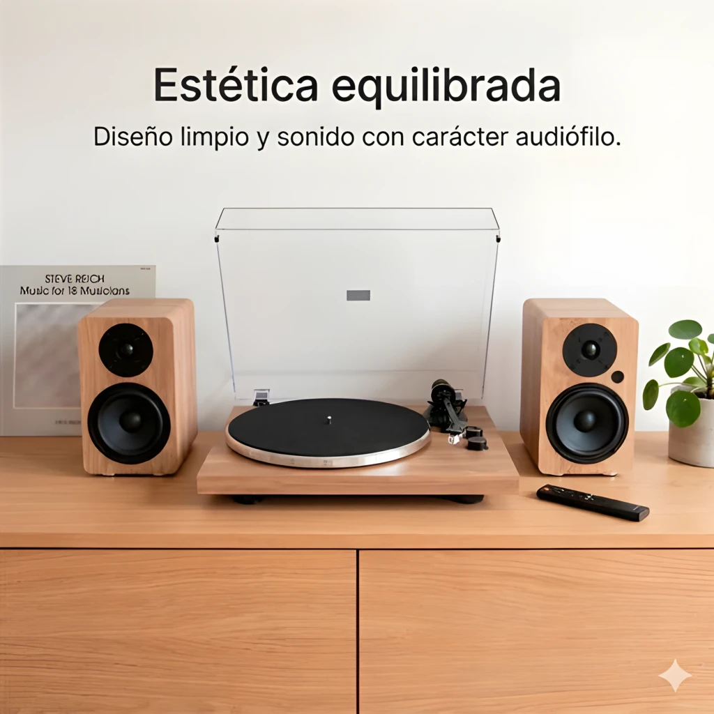 Vulkkano A5 ARC MKII Marrón, vista frontal 3/4: altavoz activo madera con tweeter, woofer y mando a distancia - Ítem3