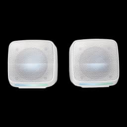 Mars Gaming MS-PRO 10W RGB branco, vista frontal: dois altifalantes com grelha metálica e iluminação RGB na base