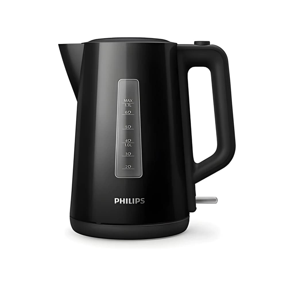 Philips Bouilloire HD9318/20 1,7 L Noir, vue latérale: fenêtre de niveau avec échelle graduée MAX 1,7 L et poignée