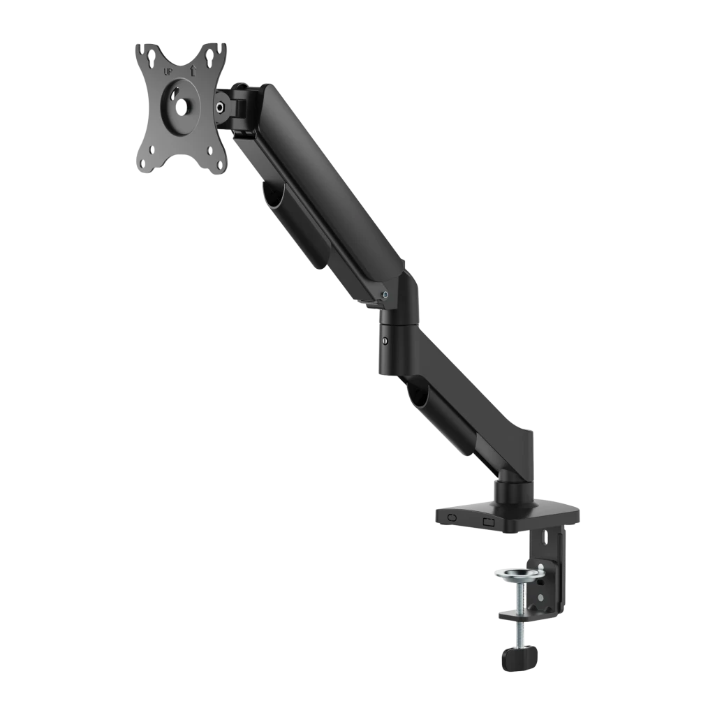 iggual Support moniteur pince SPMP01-A 17-32 noir, vue latérale gauche: bras articulé, platine VESA et pince de bureau - Ítem1