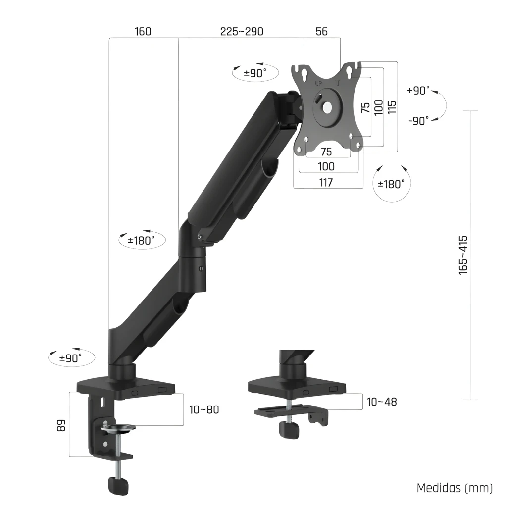 iggual Support moniteur pince SPMP01-A 17-32 noir, vue latérale gauche: bras articulé, platine VESA et pince de bureau - Ítem4