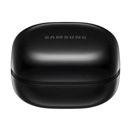 Samsung Galaxy Buds Core negro, vista superior: estuche de carga cerrado con logo Samsung y acabado brillante