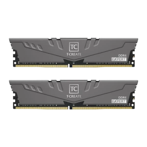 Team Group T-Create Expert 32GB DDR4 3200 negro, vista frontal: dos módulos DIMM con disipador gris y logo TC