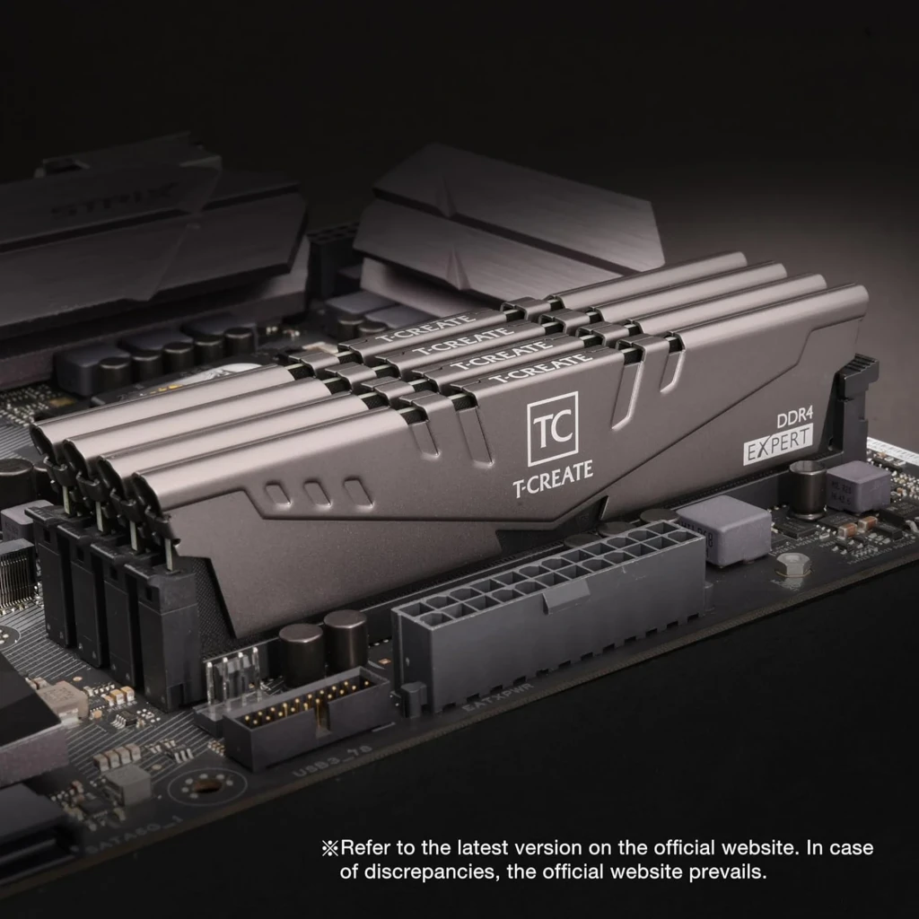 Team Group T-Create Expert 32GB DDR4 3200 preto, vista frontal: dois módulos DIMM com dissipador cinza e logo TC - Item2