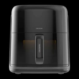 Cecotec Cecofry&Grill Smokin'Prime 6500 6,5L negro, vista frontal: cajón con asa y logo CECOFRY, cuerpo compacto negro mate