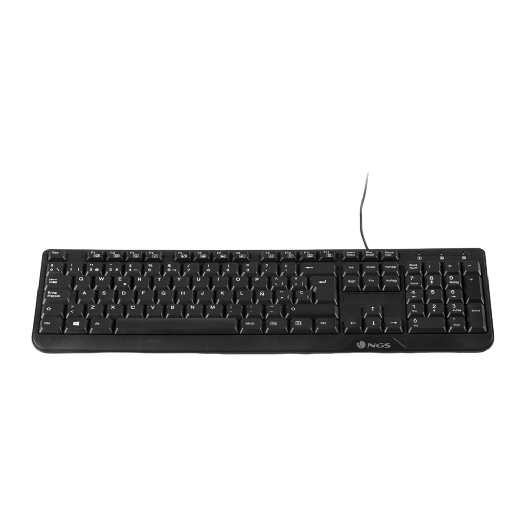 NGS Cocoa Kit USB QWERTY noir, vue de dessus: clavier et souris filaires sur fond noir - Ítem1