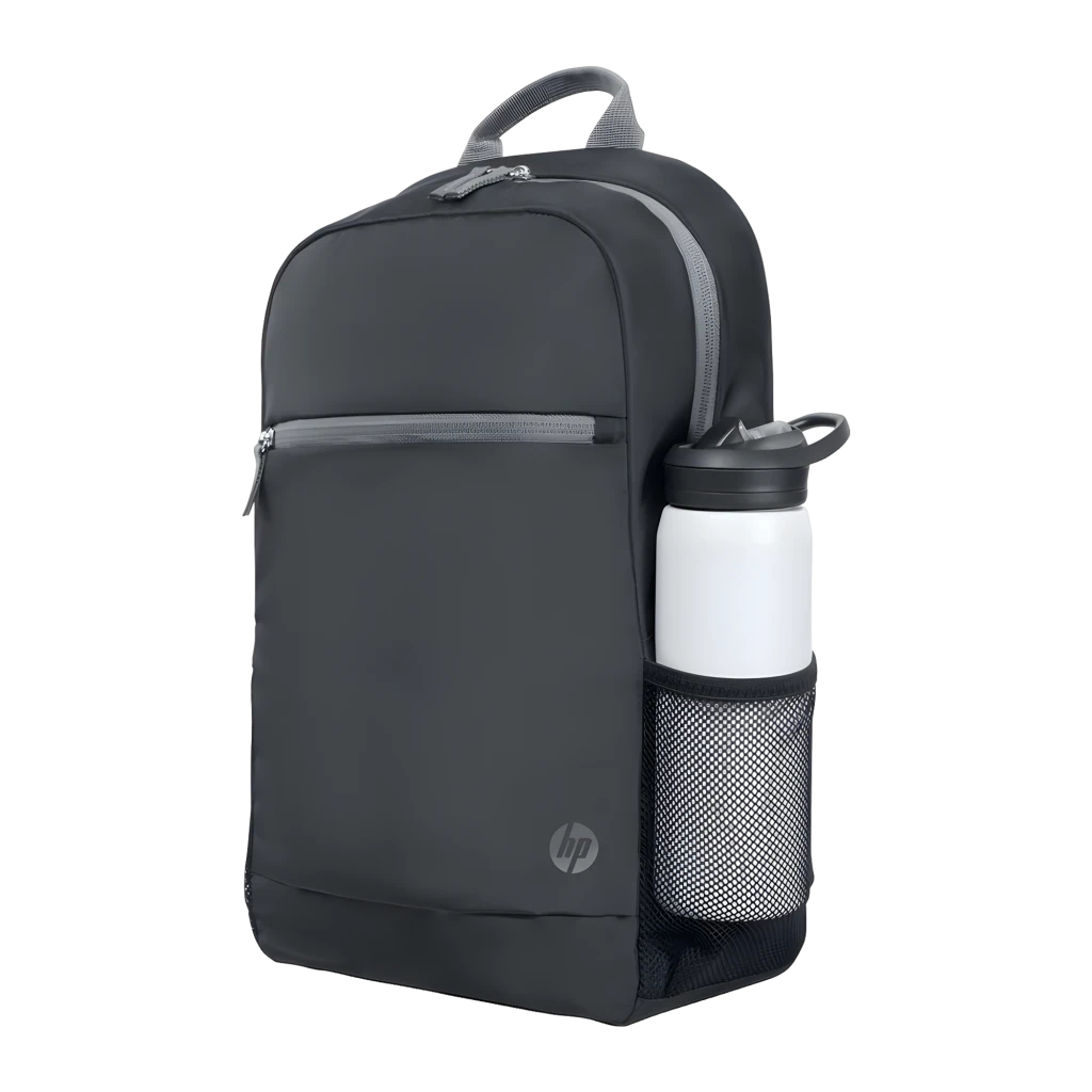 HP Mochila para portátil 15,6 Negro Gris, vista frontal: bolsillo delantero con cremallera plateada, asas grises y bolsillos - Ítem2